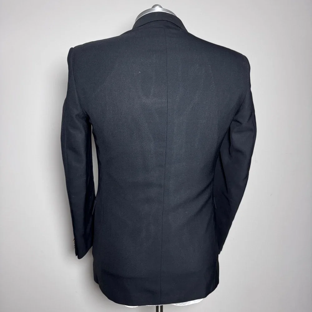 Lacrosse Blazer Mens 40L Navy Blue Solid Double Breasted Gold Crest Buttons